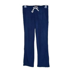 Ashley Womens Linen Small Pants Blue Wide Leg S Pull On Drawstring Free Style